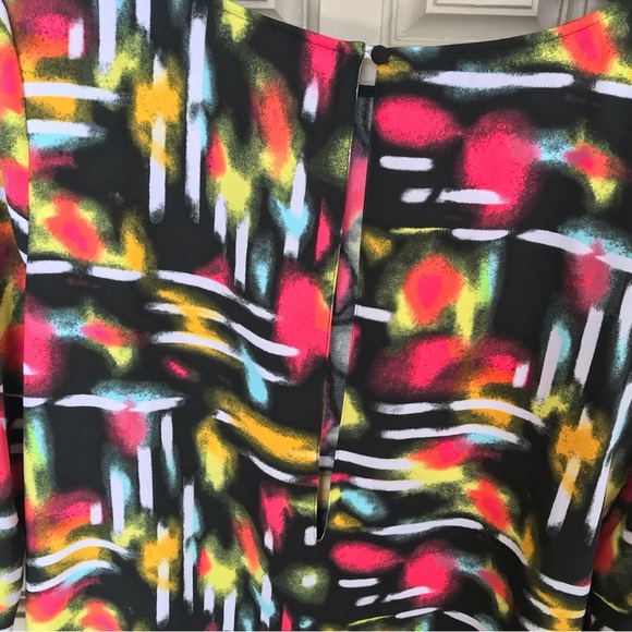 Tildon Dress Multi Color Deep Slit Back SzL Junior Long Sleeves Round Cute Dres - Picture 10 of 16